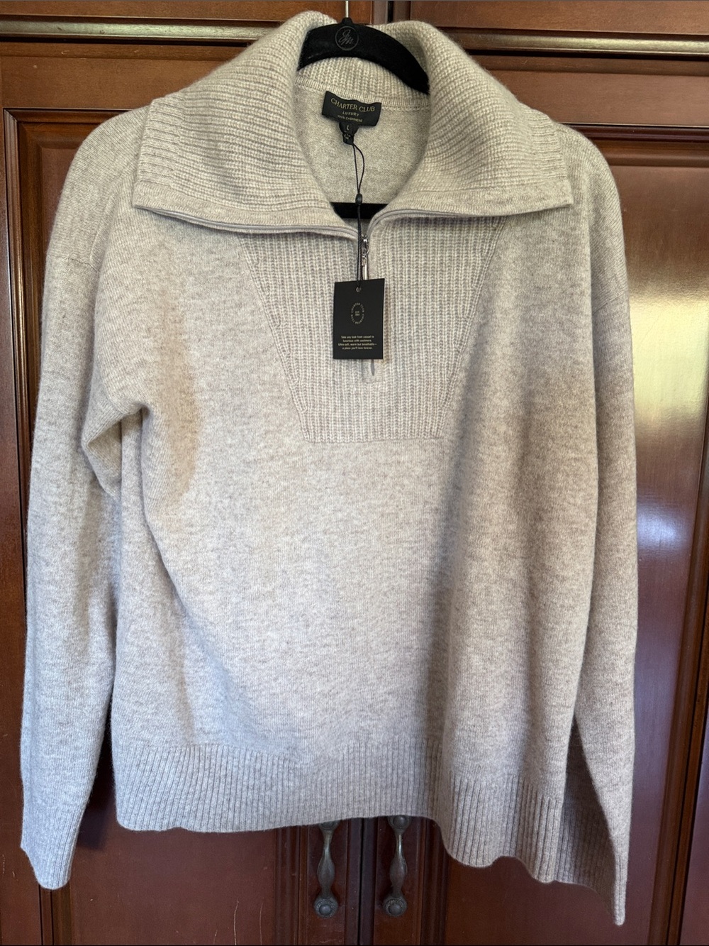 Charter Club 100% Cashmere Half-Zip Ribbed Collar Pullover